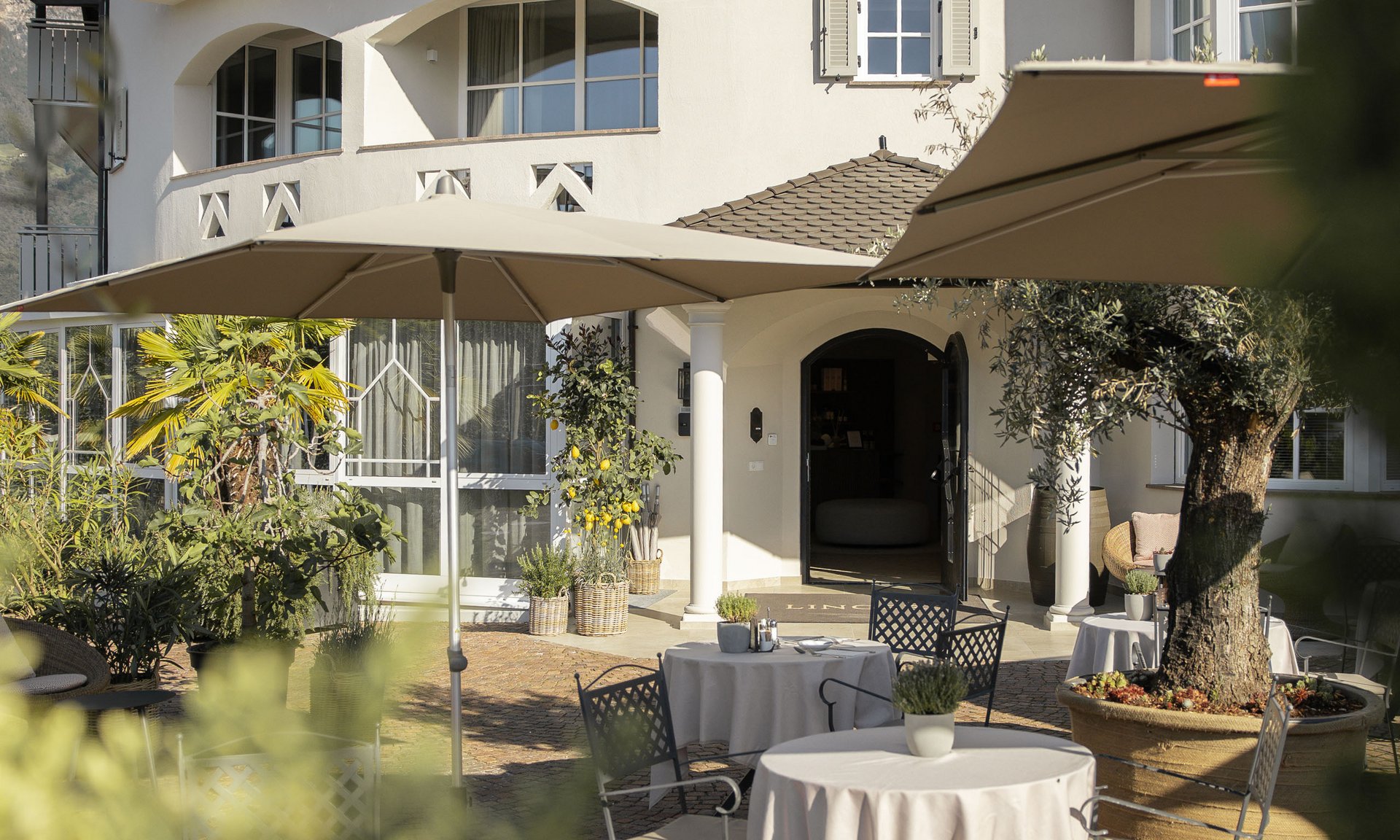 Lingers’ best snapshots Outdoor area of Lingers Suites & Residence with tables, chairs, and umbrellas